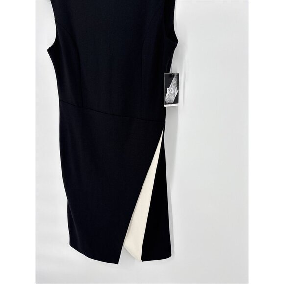 New DKNY Women's Size 6 Black Scuba Crepe Contrast Round Neck Sleeveless Dress - Picture 6 of 11